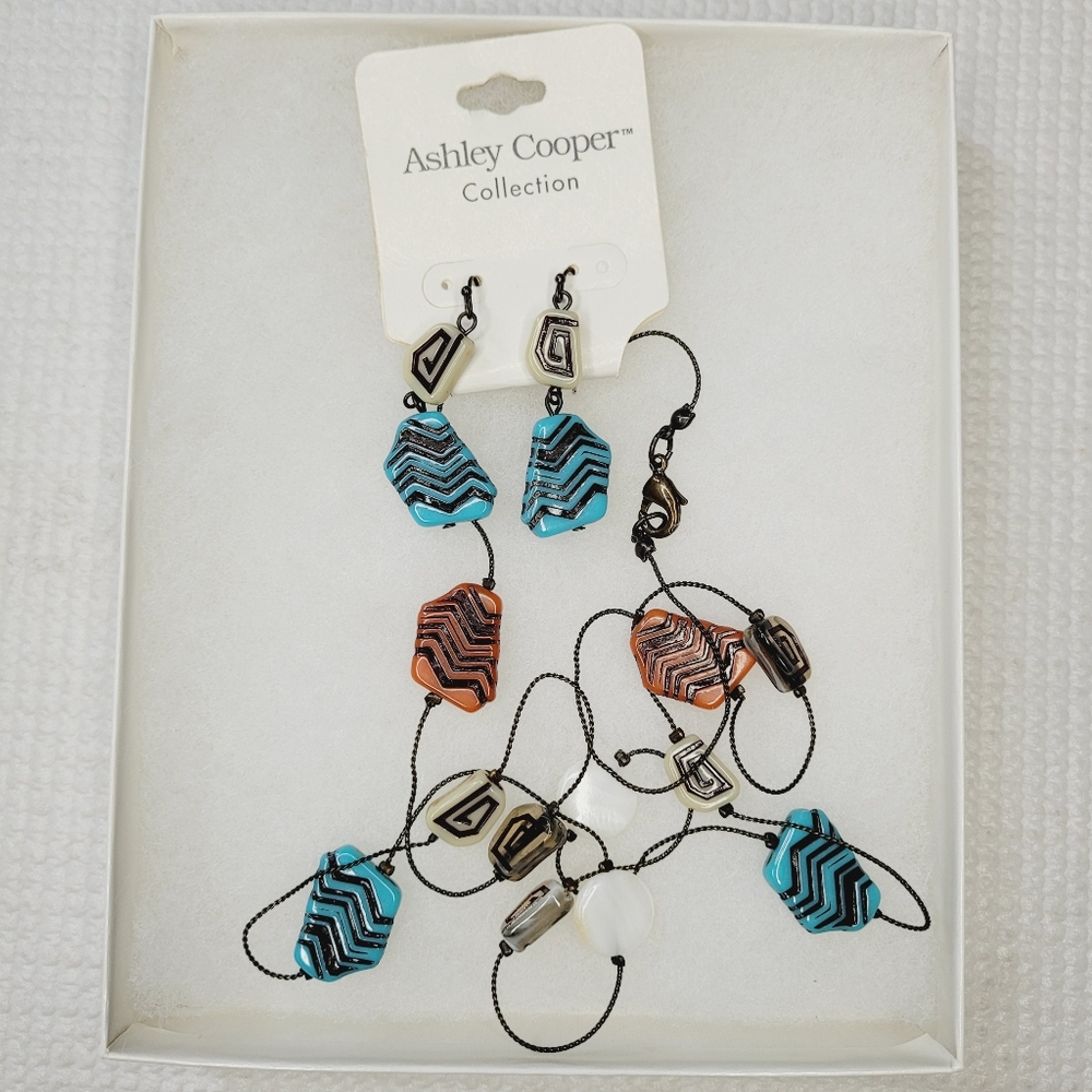Ashley Cooper Earrings Necklace Womens Set Multicolor Stone Boho Festival Cute